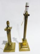 Brass table lamp with Corinthian column and another similar, smaller