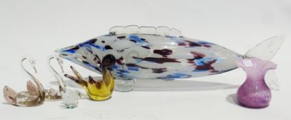 Large glass Murano style fish and a glass bird, a Caithness style posy vase and four other pieces (