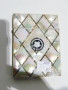 Victorian mother-of-pearl and abalone shell card case, decorated with shield to centre