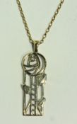 9ct gold Rennie Mackintosh style rose-pattern pendant on belcher link chain