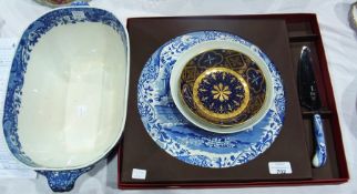 Continental blue and gilt bowl, Rosenthal shallow saucer dish, blue floral decorated, Copeland Spode
