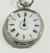 Late nineteenth century lady's silver cased open face pocket watch with enamel dial with floral