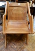Modern light oak chair, on X-frame supports