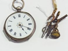 Late nineteenth century silver cased open face pocket watch with enamel dial and suspension ring