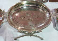 EPNS breakfast dish, with revolving domed cover, oval, and having twig pattern handles and supports