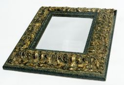 Square bevel edged mirror, with an elaborate blue and gilt frame