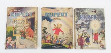 Three Rupert annuals, limp covers, 1946/1948/1949, backstrips chipped and worn, owner's names