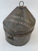19th century hat box belonging to "V.W.Woods ESQ, King's dragoon Gds" with hat cover, lion head boss
