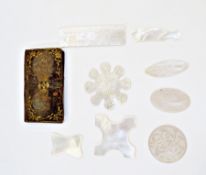 Quantity mother-of-pearl thread holders, counters and set of four mother-of-pearl counters,