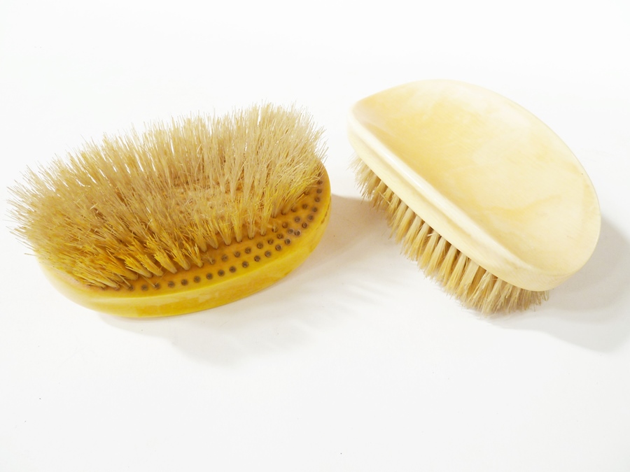 Pair gentleman's ivory brushes, in leather carrying case