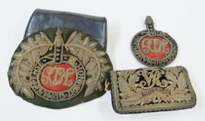 Victorian officers dress pouch with leather outer cover, raised gold braid decoration with
