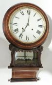 Victorian inlaid rosewood drop-dial wall clock, the face with Roman numerals, having chequered