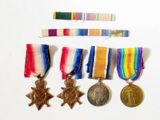 Group of four WW1 medals, named to:- "637 Pte. P.G.J. Laing. E.AFR. MOUNT. RIF.", 1914-15 Star named
