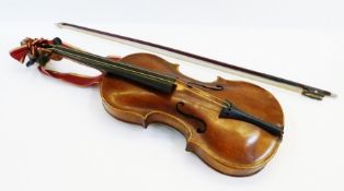 Stainer violin and bow, inlaid with mother-of-pearl, cased