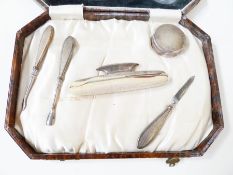 Silver cased manicure set, engine turned, Birmingham (af)