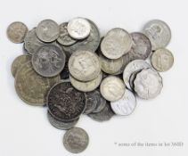 A quantity of UK silver and cupro-nickel coins, mostly 20th century, a quantity of foreign silver