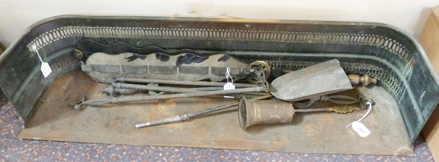 Brass fender and various fire tools etc.