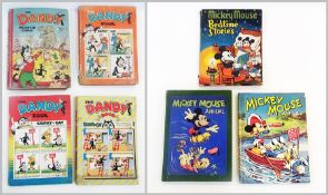 Three Mickey Mouse annuals, one with limp covers, the other recovered with original front cover