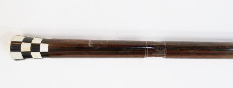 Rosewood walking cane, with ivory chequered finial to top