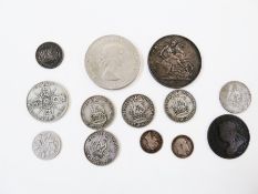 Sundry coins, including Victorian 1887 crown, common crowns etc. (1 box)