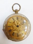 Rolled gold fob watch, with chased engraving on dial and also on the outer case