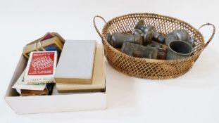 Small quantity of assorted packs of cards, mackerel fishing line, pewter salt and pepper pot and