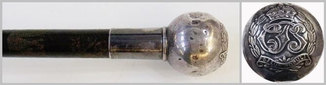Military swagger stick, with silver mounted knob handle featuring crest and 'Salus Populi'