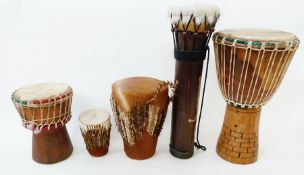 Collection of five African drums, various sizes (5)