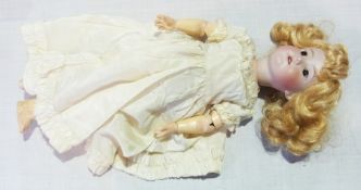 Armand Marseilles bisque headed doll, No 390, A3M, with brown fixed eyes, open mouth and in cream