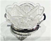 Russian (?) cut glass bowl within a silver frame, marked 925