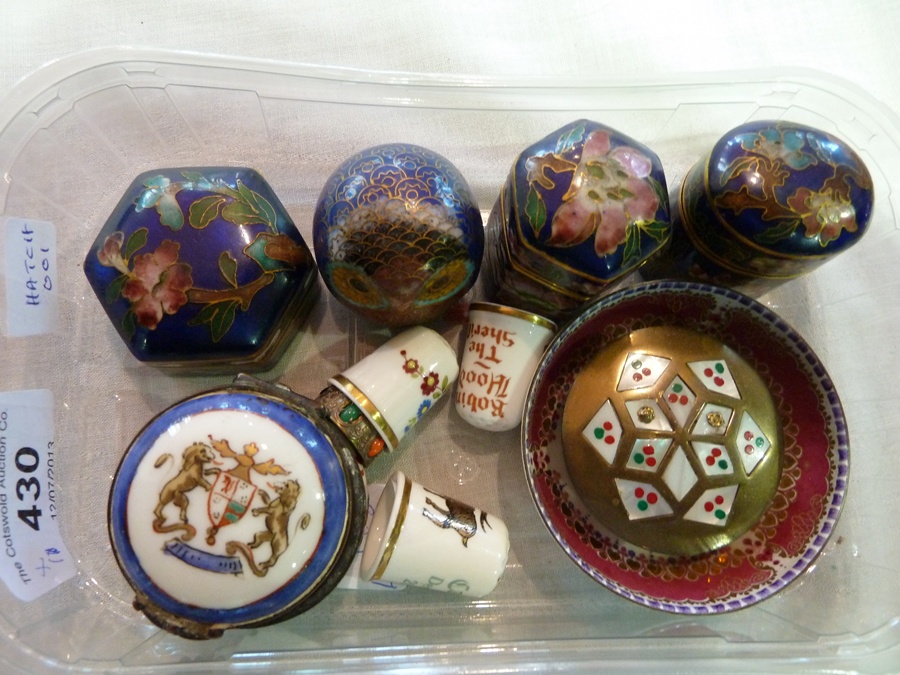 Quantity of trinket boxes, thimbles,  etc (1 box)