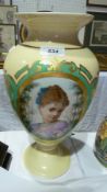 Large continental flared rim, inverse baluster shaped vase, on circular foot, cream ground with