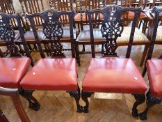Set of eight mahogany Chippendale style dining chairs, with two carver's open armchairs and six