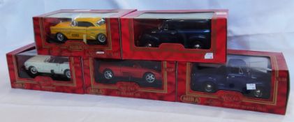 A 1/18 scale diecast Mira model and a Ferrari 348, a Mustang, 1964, Chevrolet Pickup, 1951, a 1955