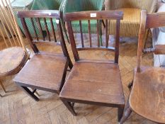 Pair nineteenth century mahogany dining chairs, each with channelled rail back, panel seat, on
