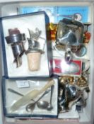 A miscellaneous collection of silver plated items to include mustard pot, pepper pot, bottle