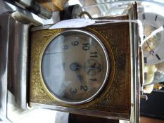 German carriage style mantel clock with subsidiary seconds dial, alarm and bell to underside, marked