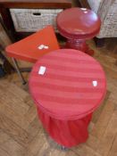 A Victorian revolving circular top stool, triangular top stool and a metal circular top stool (3)