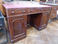 A Victorian mahogany pedestal washstand with later rexine top, three frieze drawers with pair