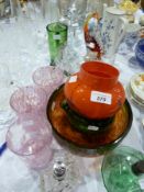 Large quantity of assorted glass, including a bubble glass green ashtray, a Murano glass style fish,