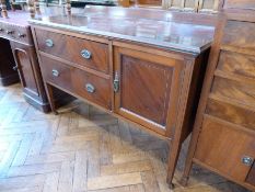 An Edwardian mahogany and satinwood inlaid chest, with two long drawers and a cupboard, on square