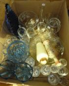 Quantity blue-coloured glass, engraved glass and two Worcester style blush vases