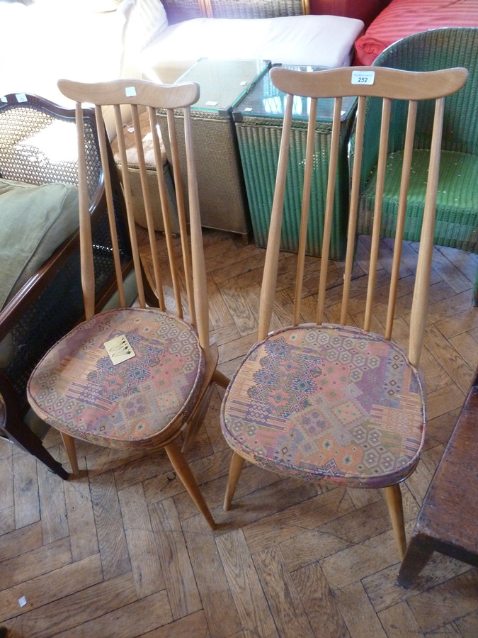 Two Ercol style lightwood railback kitchen dining chairs