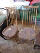Two Ercol style lightwood railback kitchen dining chairs