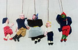 Continental painted and fabric marionette puppets, together with wooden stage and accessories