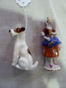 Royal Doulton model of a terrier, seated, and a porcelain figure of a lady (af) (2)