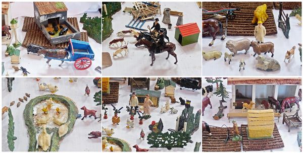 Britains and other lead model farm and garden items, including Bratains tumbrel cart no. 4F, in