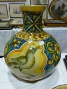 Nineteenth century Italian maiolica vase, circular, cylindrical neck to bulbous body, blue ground