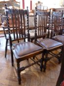 Set of six twentieth century lathback dining chairs, each with carved scroll toprail, on bobbin