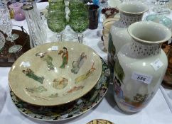 Chinese stoneware bowl, tapering form decorated to outer rim with warriors and inside two figures,